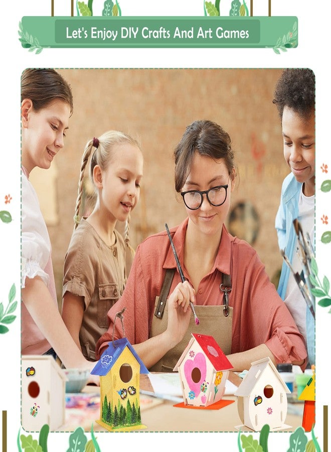 ILHSTY 12 Pack Large DIY Bird Houses Kits for Kids, Kids Craft Kits Wood Houses for DIY Crafts Class Party, 12 Birdhouse Kits with 12 Paint Strips & Paintbrushes & Stickers for Children to Build & Paint (12) - Image 2